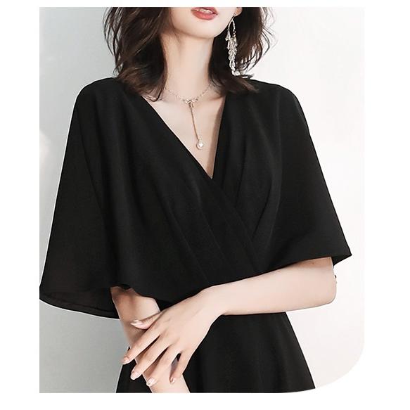 パーティードレス ロング ドレス 黒 袖あり フォーマル 大きいサイズ 演奏会 ドレス 大人 ピアノ 発表会 カシュクール かっこいい きれいめ シンプル 無地 二の No1925 Marmelo Sunnyday 通販 Yahoo ショッピング