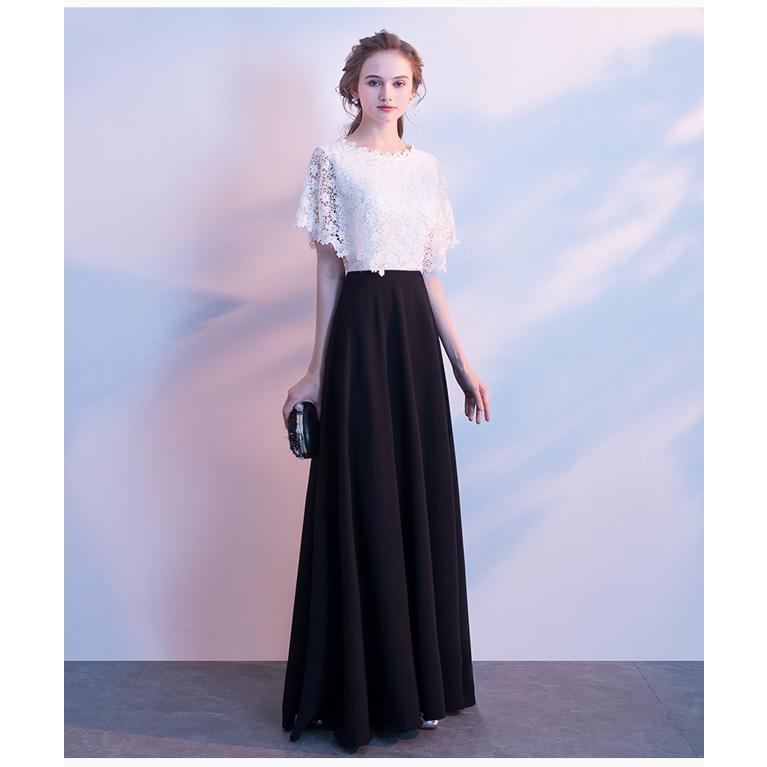 パーティードレス ロング 黒 おしゃれ かっこいい 結婚式 お呼ばれ ドレス ロングドレス 演奏会 発表会 大きいサイズ フォーマル バイカラー レース 二の腕カバ No1939 Marmelo Sunnyday 通販 Yahoo ショッピング