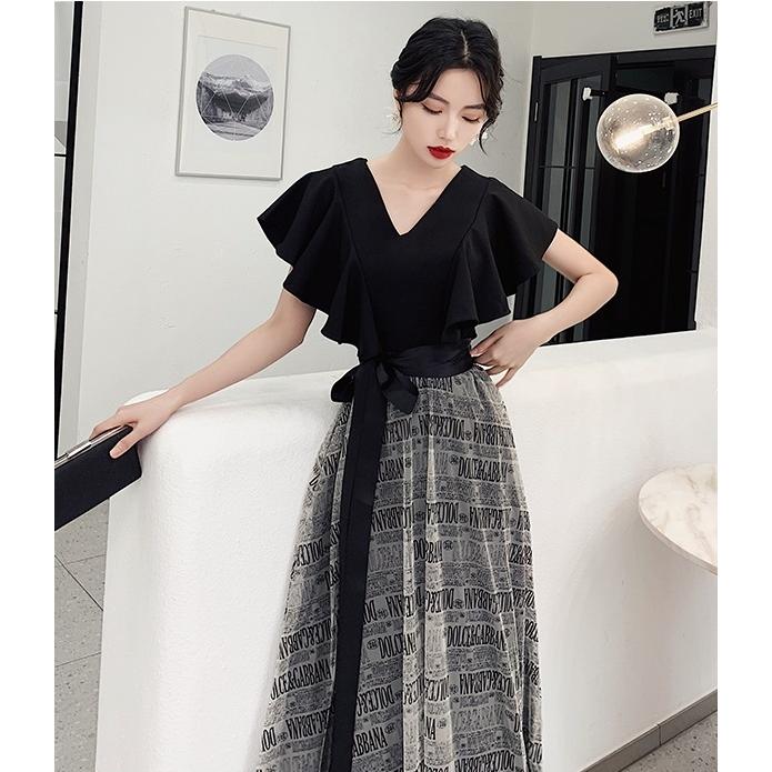 パーティードレス ロング 黒 半袖 おしゃれ かっこいい 結婚式 お呼ばれ ドレス ロングドレス 演奏会 発表会 大きいサイズ フォーマル 個性的 二の腕カバー バイ No1943 Marmelo Sunnyday 通販 Yahoo ショッピング