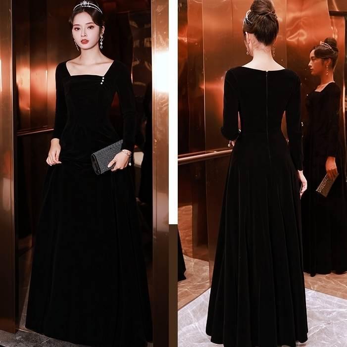 ロング ドレス パーティードレス 個性的 黒 袖あり 結婚式 二次会 お呼ばれ フォーマル 演奏会 ピアノ 発表会 ドレス 大人 かっこいい パール スクエアネック No2234 Marmelo Sunnyday 通販 Yahoo ショッピング