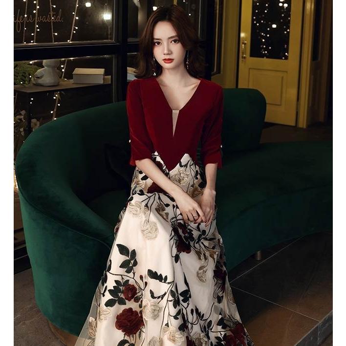 ロング ドレス パーティードレス 個性的 赤 花柄 袖あり バイカラー おしゃれ 結婚式 二次会 お呼ばれ フォーマル 演奏会 ピアノ 発表会 ドレス 大人 大人可愛い No2248 Marmelo Sunnyday 通販 Yahoo ショッピング