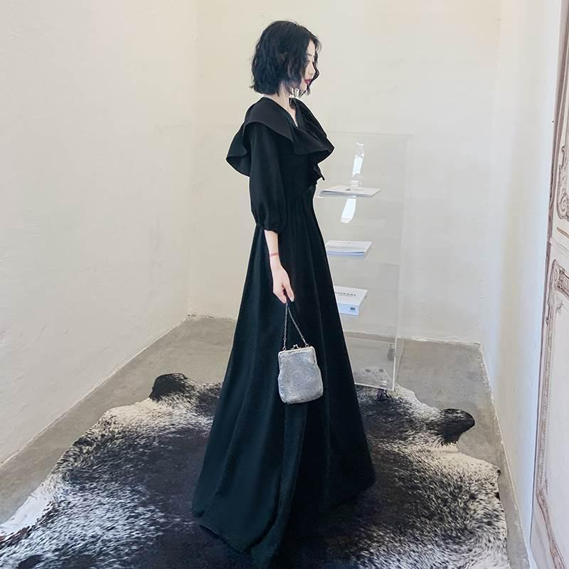 ロング ドレス パーティードレス 個性的 袖あり 黒 無地 大人可愛い ビッグカラー Aライン 結婚式 二次会 お呼ばれ フォーマル 演奏会 ピアノ 発表会 ドレス No2258 Marmelo Sunnyday 通販 Yahoo ショッピング