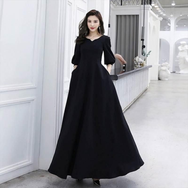 ロング ドレス パーティードレス 黒 無地 シンプル プリンセス 袖あり 個性的 フレア Aライン 結婚式 二次会 お呼ばれ フォーマル 演奏会 ピアノ 発表会 ドレス No2305 Marmelo Sunnyday 通販 Yahoo ショッピング