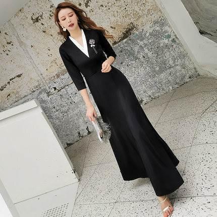 ロング ドレス パーティードレス 黒 袖あり スーツ風 ワンピース カッコイイ 個性的 無地 スレンダー ビジュー 結婚式 二次会 お呼ばれ フォーマル 演奏会 No2317 Marmelo Sunnyday 通販 Yahoo ショッピング