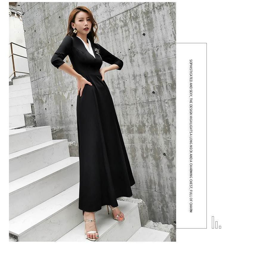 ロング ドレス パーティードレス 黒 袖あり スーツ風 ワンピース カッコイイ 個性的 無地 スレンダー ビジュー 結婚式 二次会 お呼ばれ フォーマル 演奏会 No2317 Marmelo Sunnyday 通販 Yahoo ショッピング