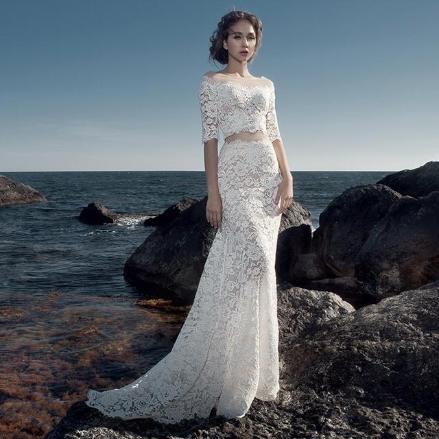 ウェディングドレス 二次会 花嫁ドレス 結婚式 ドレス パーティードレス マーメイド セパレート 大きいサイズ Xl 袖あり おしゃれ 大人 セクシー 総レース オフ Wd0003 Marmelo Sunnyday 通販 Yahoo ショッピング