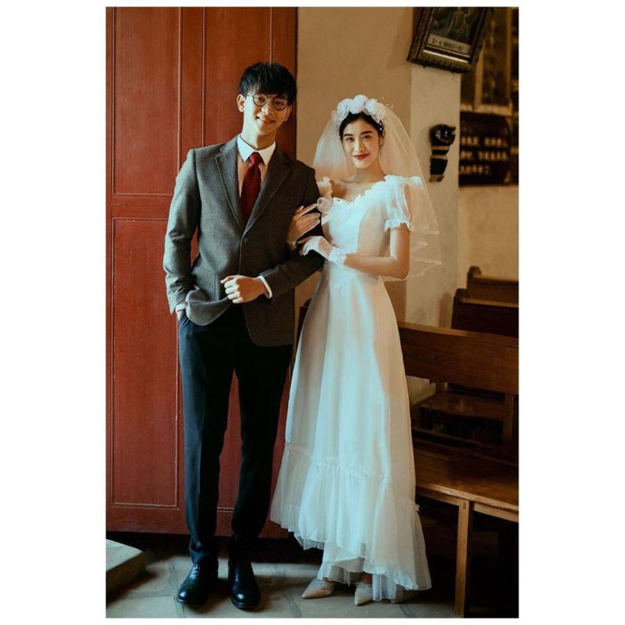 ウェディングドレス 二次会 花嫁ドレス 結婚式 ドレス パーティードレス Aライン ストレート おしゃれ 個性的 可愛い ナチュラル カジュアル レトロ 袖あり 大き Wd0014 Marmelo Sunnyday 通販 Yahoo ショッピング