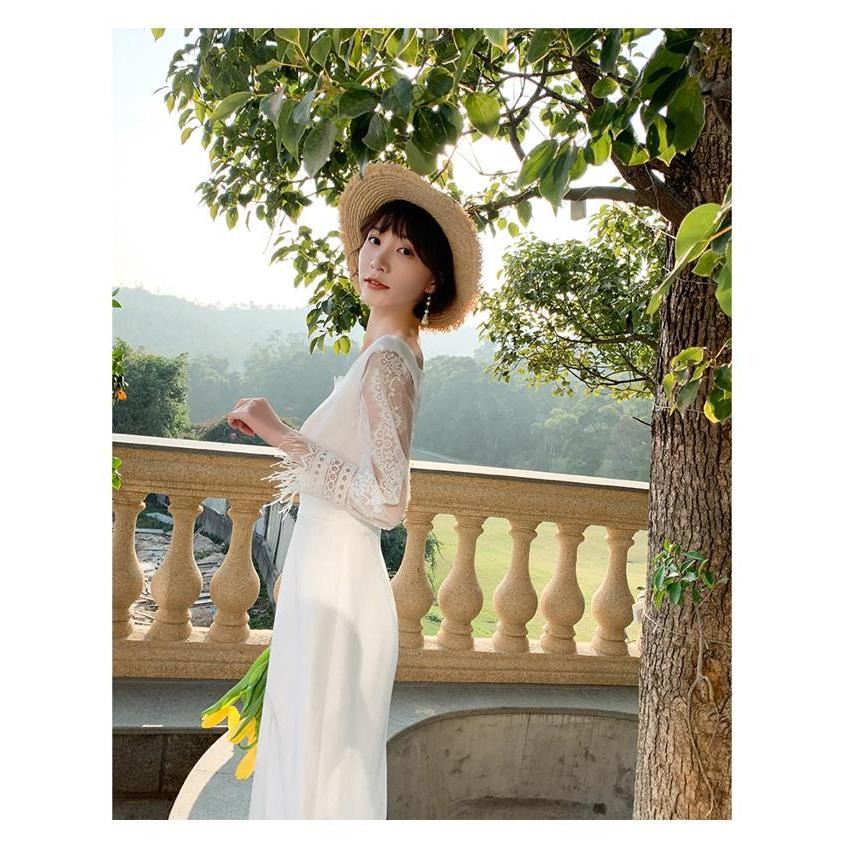 ウェディングドレス 長袖 ミモレ丈 二次会 花嫁ドレス 結婚式 ドレス パーティードレス ワンピース ストレート おしゃれ 個性的 可愛い ナチュラル カジュアル Wd0015 Marmelo Sunnyday 通販 Yahoo ショッピング