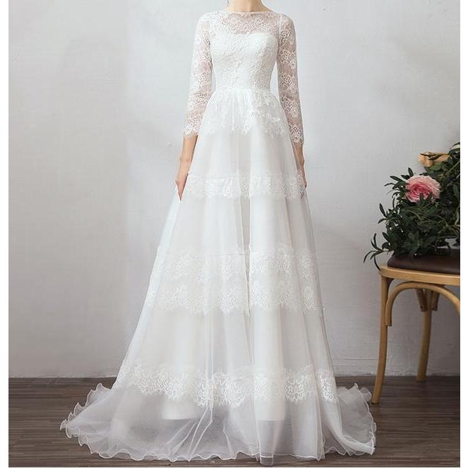 ウェディングドレス 長袖 二次会 花嫁ドレス 結婚式 ドレス パーティードレス Aライン おしゃれ ナチュラル 大きいサイズ Xl 2xl 袖あり カジュアル 可愛い ロン Wd0046 Marmelo Sunnyday 通販 Yahoo ショッピング