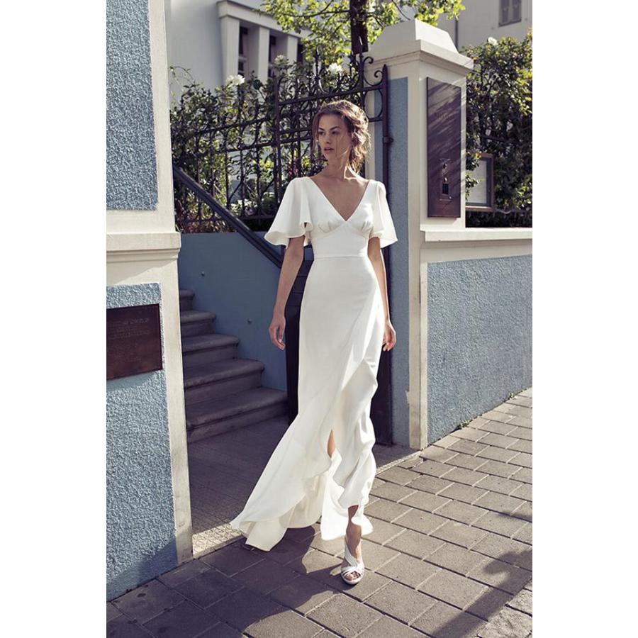 ウェディングドレス 二次会 花嫁ドレス 結婚式 ドレス パーティードレス おしゃれ 個性的 かっこいい ナチュラル カジュアル レトロ 海外挙式 袖あり ロングドレ Wd0049 Marmelo Sunnyday 通販 Yahoo ショッピング