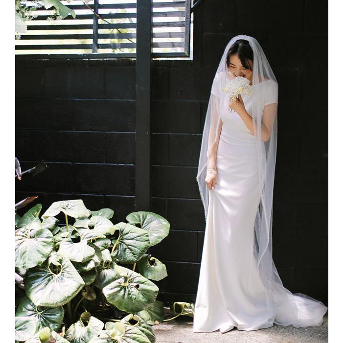 ウェディングドレス 二次会 花嫁ドレス 結婚式 ドレス パーティードレス ワンピース ストレート 大人 シンプル 無地 袖あり かっこいい きれいめ ナチュラル カ Wd0057 Marmelo Sunnyday 通販 Yahoo ショッピング