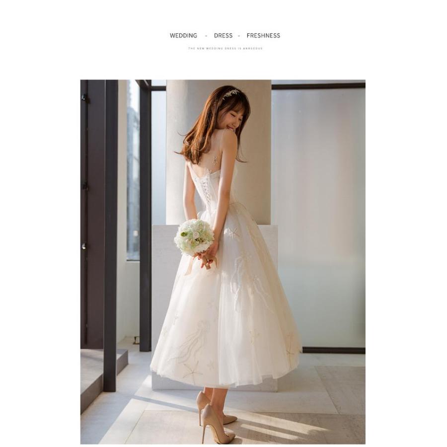 ウェディングドレス ミモレ丈 二次会 花嫁ドレス 結婚式 ドレス パーティードレス かわいい ミモレ おしゃれ きれいめ ナチュラル カジュアル レトロ ガーリー Wd0061 Marmelo Sunnyday 通販 Yahoo ショッピング