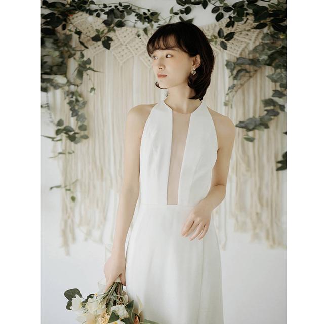 ウェディングドレス 二次会 花嫁ドレス 結婚式 ドレス ワンピース パーティードレス ストレート 大人 シンプル バックシャン セクシー おしゃれ きれいめ ナチュ Wd0064 Marmelo Sunnyday 通販 Yahoo ショッピング