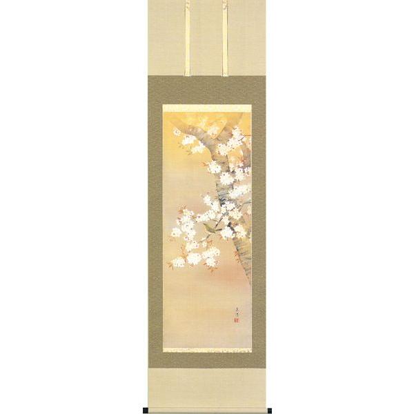 掛け軸 花鳥画 桜に小禽（河村 東陽） 掛軸 楽器、手芸、コレクション-美術、工芸品-日本画