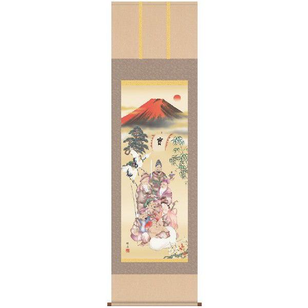 掛け軸 吉祥七福降臨図（長江桂舟） 縁起開運・吉祥画 掛軸