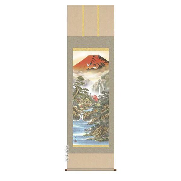 掛け軸 縁起開運 招福赤富士来光図（宇崎洋山）尺五 掛軸