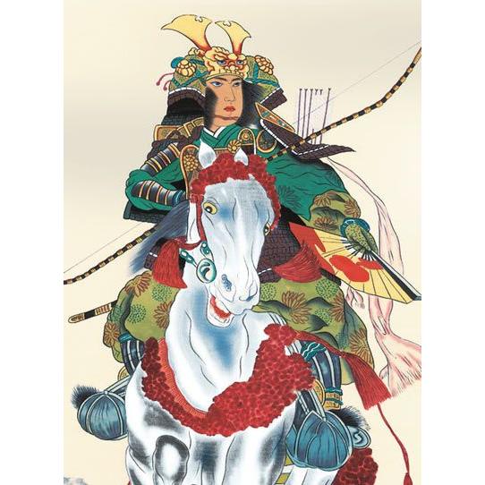 端午の節句　掛け軸 高畠 周峰作 白馬武者 桐箱付き 掛け軸 端午の節句 白馬武者（高畠周峰） 武者 兜 節句 掛軸 : まろ庵