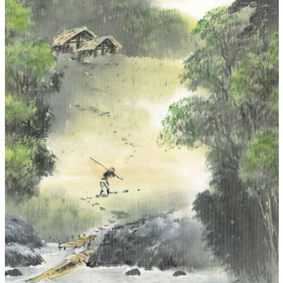 掛け軸 山水画 山水画 掛軸 早春風景 【公式通販】