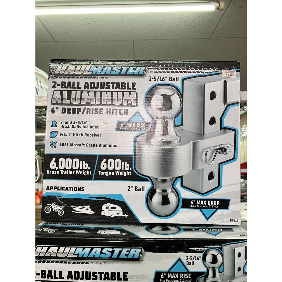 HAULMASTER2Ball Adjustable Aluminum Hitch, 6 in. Drop / 6 in. Rise