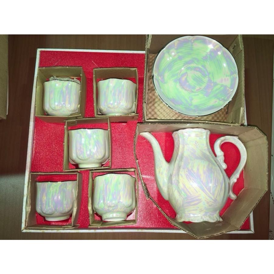 ティーポット １つ ティーカップ ソーサー 5客 セット 受け皿 コースター 陶器 ラスター仕上げ 未使用 ★0047 B-2 | 