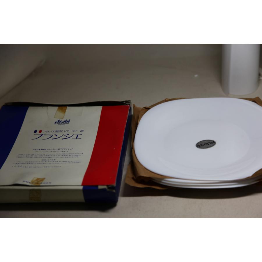 大皿　 パーティー皿 ４枚  セット　白　無地　ブランシェ　陶器　アサヒ　Asahi フランス製 未使用 ★0052 B-2 | 