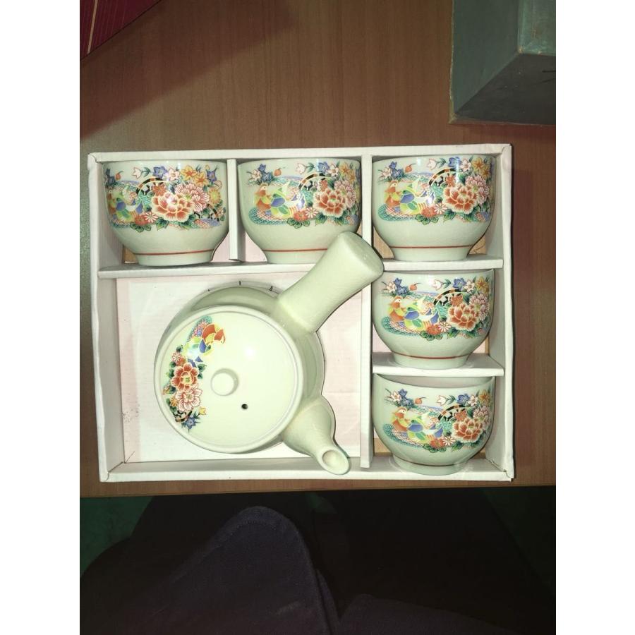 九谷焼 急須 湯呑み 5客 セット 陶器 白 花柄 茶器 未使用 ★0055 B-2 | 