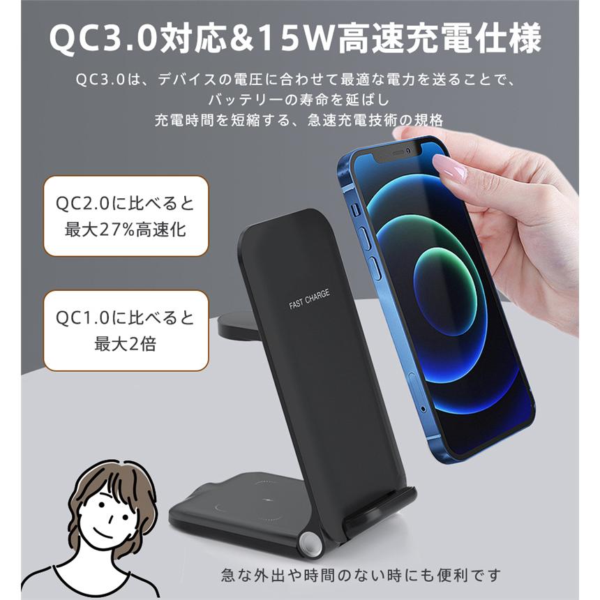 置くだけで簡単 高速ワイヤレス充電 ワイヤレス充電器 ワイヤレス充電スタンド iPhone Android 無線充電 Qi