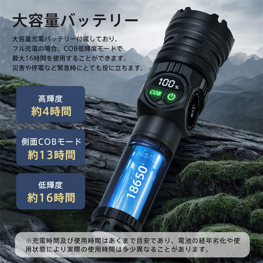懐中電灯 LEDライト ハンディライト 充電式 タクティカルライト ledライト 電池残量 高輝度 防災用 コンパクト キャンプ 照明 ズーム ...
