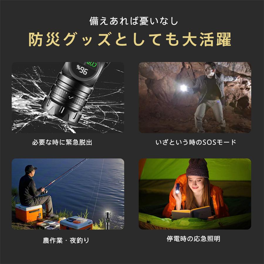 懐中電灯 LEDライト ハンディライト 充電式 タクティカルライト ledライト 電池残量 高輝度 防災用 コンパクト キャンプ 照明 ズーム ...