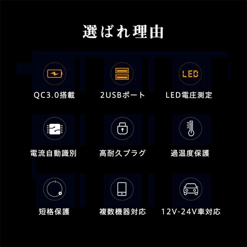 シガーソケット 増設USB カーチャージャー 2ポート 電圧測定 QC3.0搭載 急速充電 車載 充電器 分配器 スマホ 12V/24V対応 幅広い｜marscolor｜07