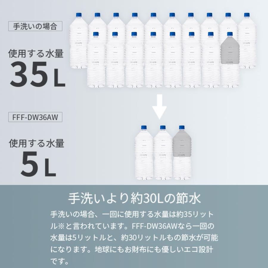 食洗機 食洗器 工事不要 食器洗い乾燥機 コンパクト 小型 タンク式 UV除菌 家族 一人暮らし 3人用 食器洗浄機 据置型食洗機 節水 節電 エコ IRIE FFF-DW36AW｜marshal｜08