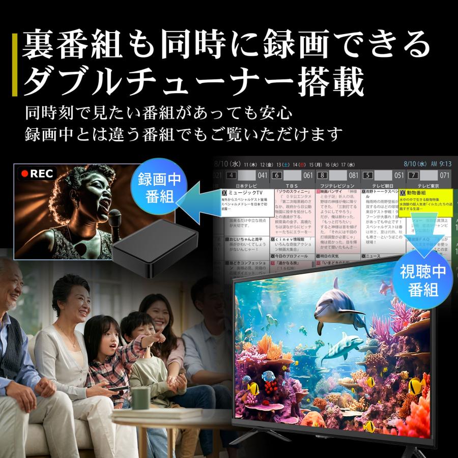 テレビ 43インチ 43型 安い 東芝ボード内蔵 録画 IPS 外付けhdd 録画機能付き フルHD Wチューナー 裏録 IRIE 43V型 置き型 壁掛け TV FFF-TV2K43WBK2｜marshal｜11