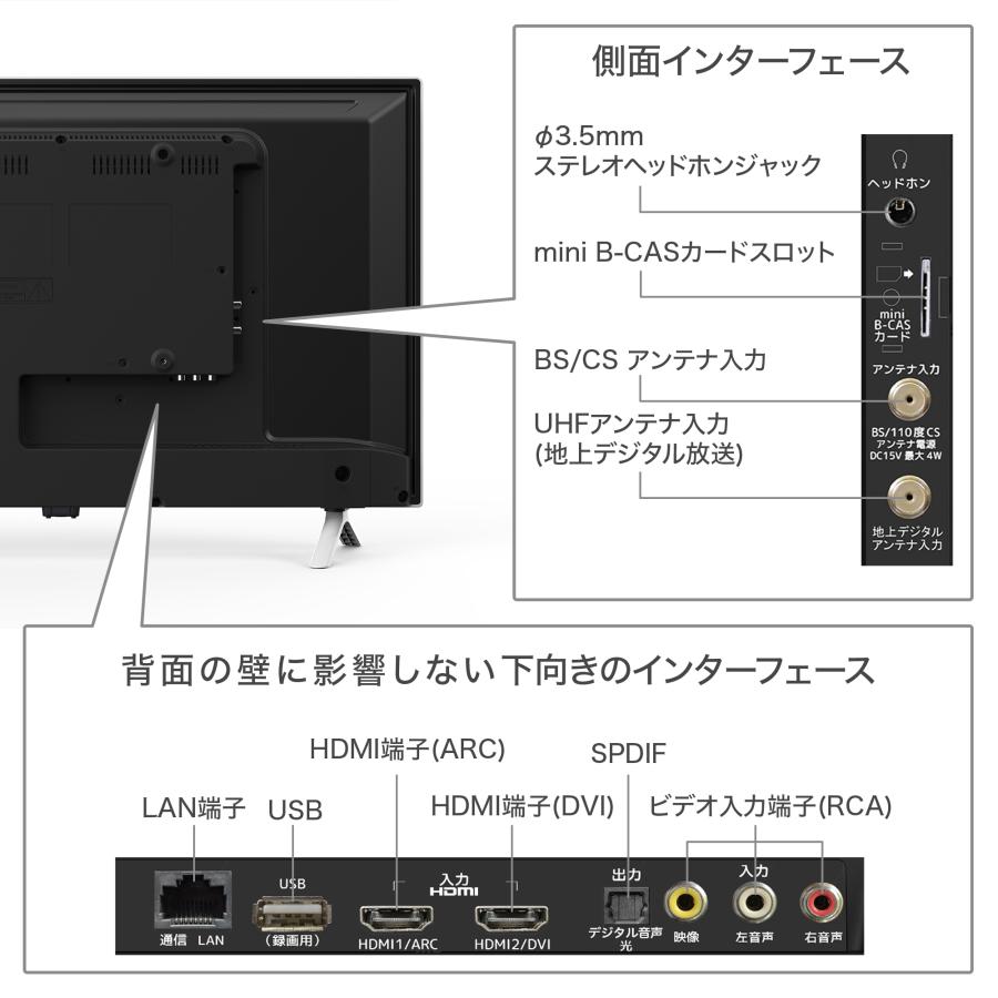 テレビ ホワイト 32型 32インチ 東芝ボード内蔵 新品 Wチューナー 最安値 録画機能付き HD 外付けHDD対応 32V型 IRIE 足付属 壁掛け TV FFF-TV32WWH2｜marshal｜15