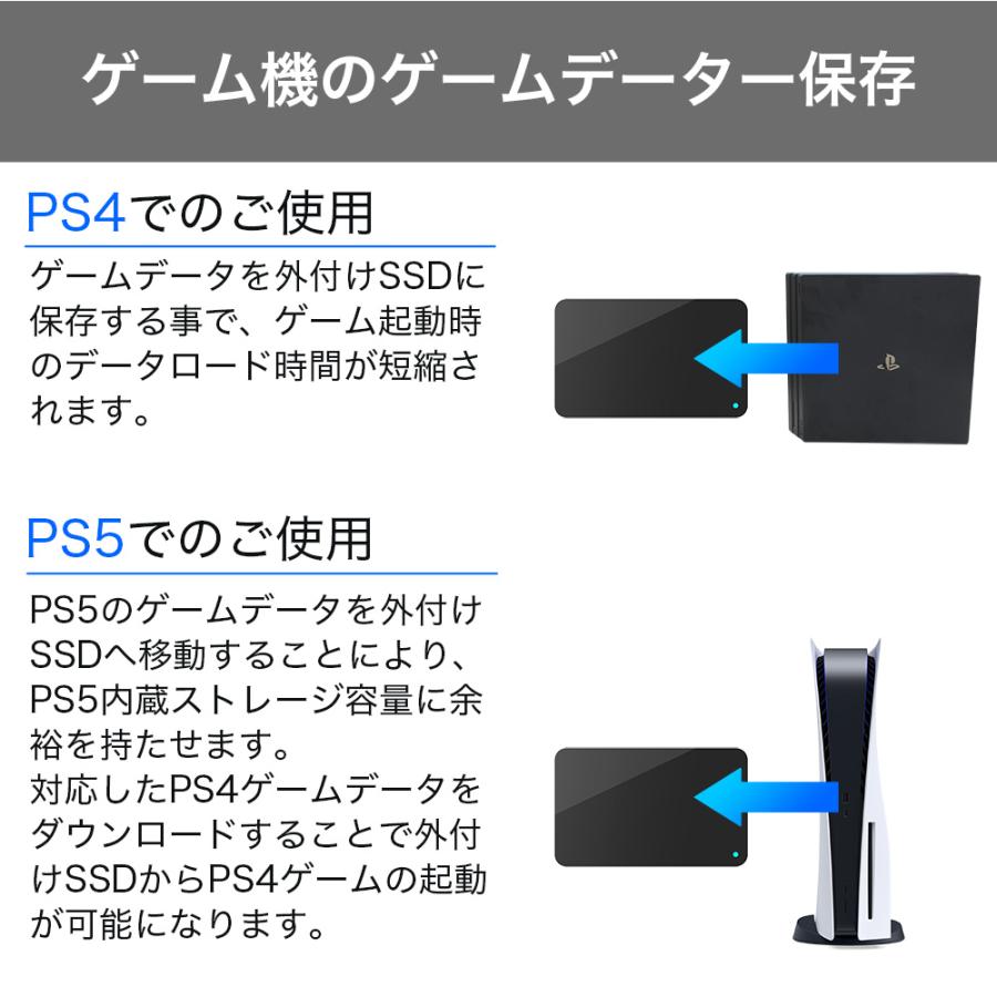 G-Storategy SSD 外付け 256GB 小型 ポータブル PS5 PS4対応(動作確認済) コンパクト 軽量 USB3.2Gen1 ブラック USB TypeC 変換付き FFF GS66025EX-BK｜marshal｜06