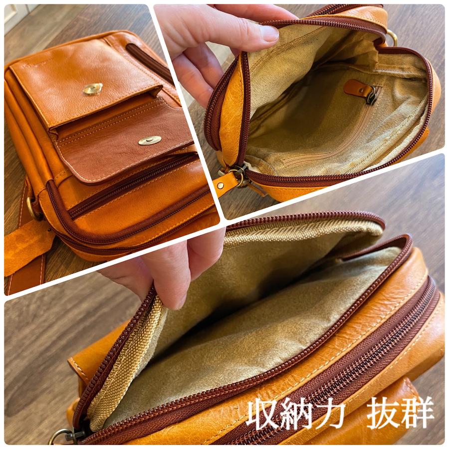 ボディバック 大容量 スマホケース付き 本革 牛革 スマート メンズ