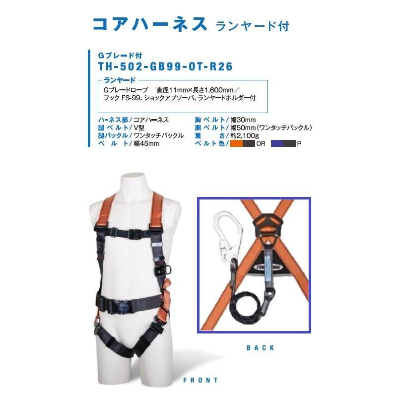 藤井電工Gブレードランヤード1本付コアハーネス【Mサイズ】TH-502 