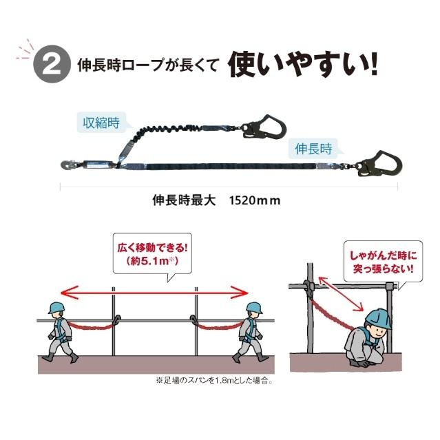 基陽KH＜超軽量＞2丁掛けじゃばらランヤード ダブルW6TGJK-17【2丁掛剣