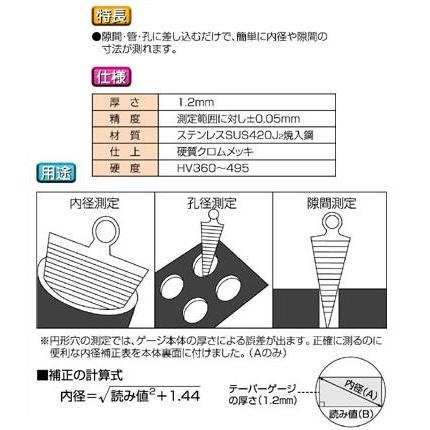 シンワ テーパーゲージ No.700 A 62600 測定範囲：1〜15mm 差し込む