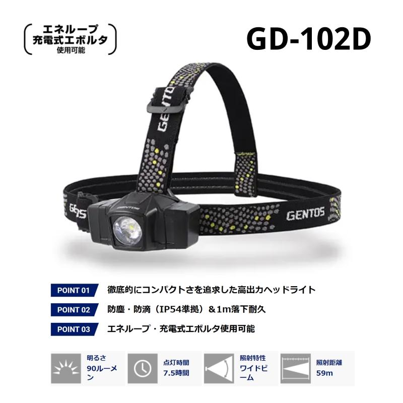 GENTOS（ジェントス） コンパクトヘッドライト GD-102D GDシリーズ 90