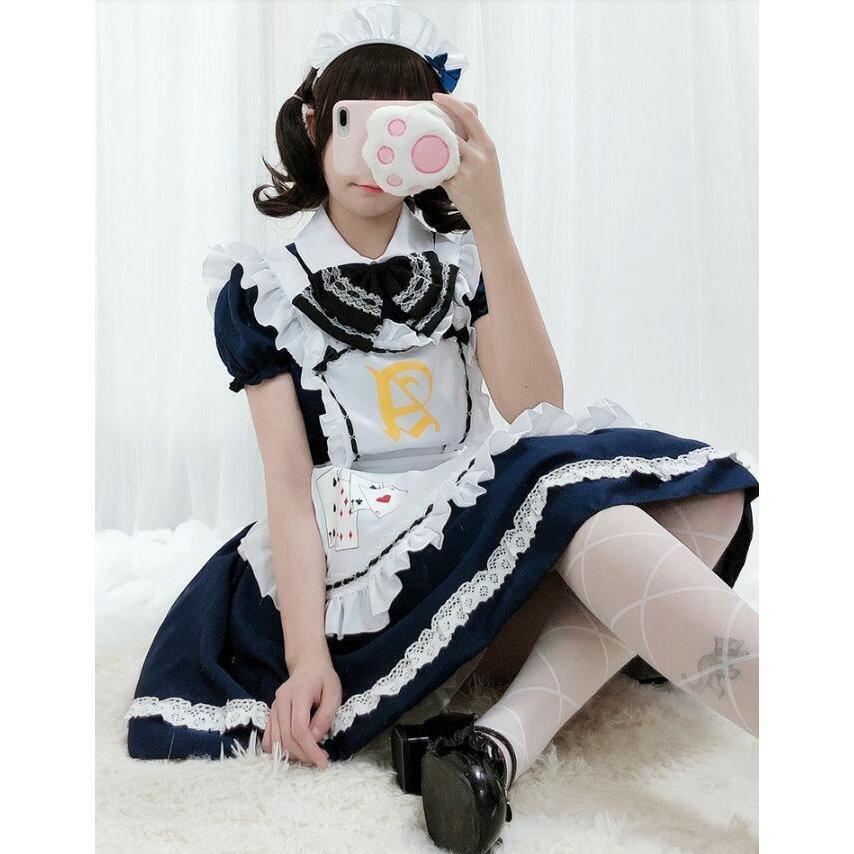 コスプレ メイド服 レディースハロウィン衣装 仮装 変装 ゴシック ロリータ服 ロリータワンピース 半袖 エプロン リボン カチューシャ レース｜maru2022｜02