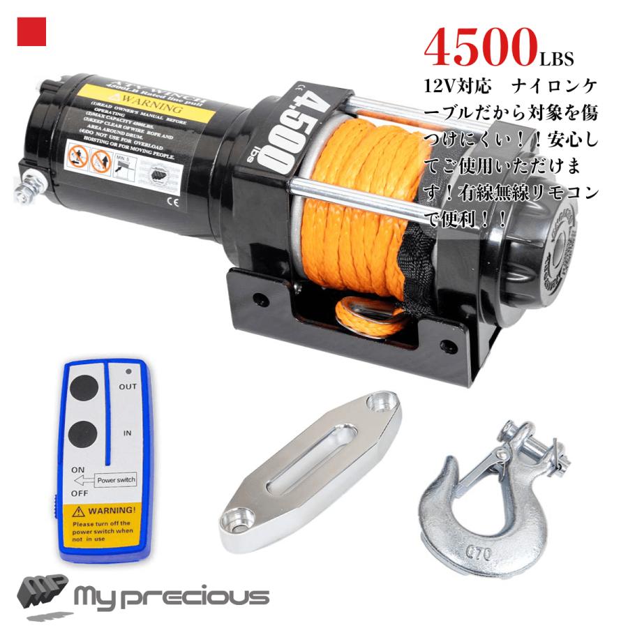 車載用ウインチ 電動ウインチ ロープタイプ リモコン付き DC12V