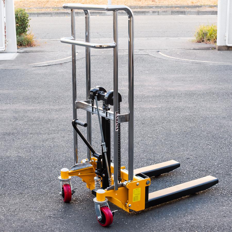 1台2役フォークリフト板付 最大積載400kg 爪幅調節可昇降台車 テーブル
