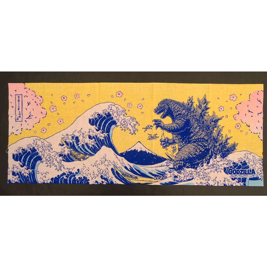 ゴジラ 捺染手ぬぐい 富嶽三十六景大怪獣ノ図 波 桜 GODZILLA 手ぬぐい