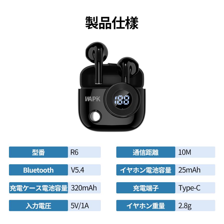 WAPIK ワイヤレスイヤホン 5.4 Bluetooth HiFi 高音質 iPhone Android