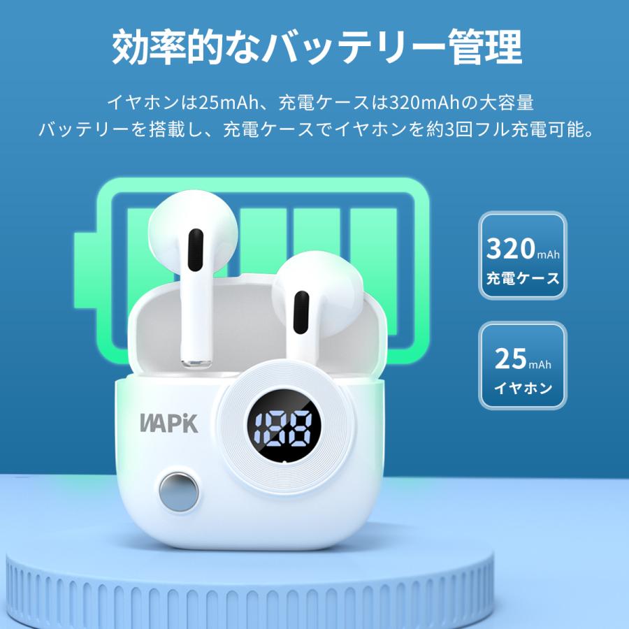 WAPIK ワイヤレスイヤホン 5.4 Bluetooth HiFi 高音質 iPhone Android