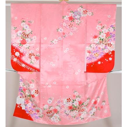 正絹四つ身着物+長襦袢付７歳 絹の上質感と高級な絵羽柄05