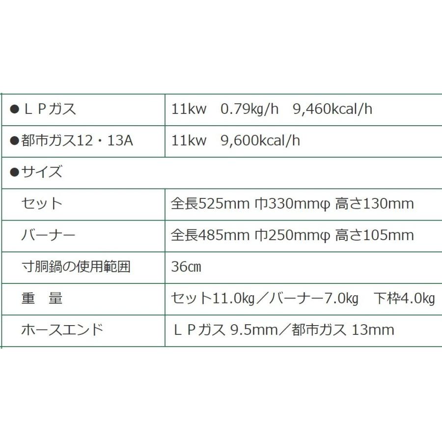 鋳物コンロ　ハイカロリー　タチバナ　幅33cm　羽根付き　種火なし　下枠セット　コンロ　二重　ガスコンロ　キャップ(火皿)　業務用　TS-208　バーナー