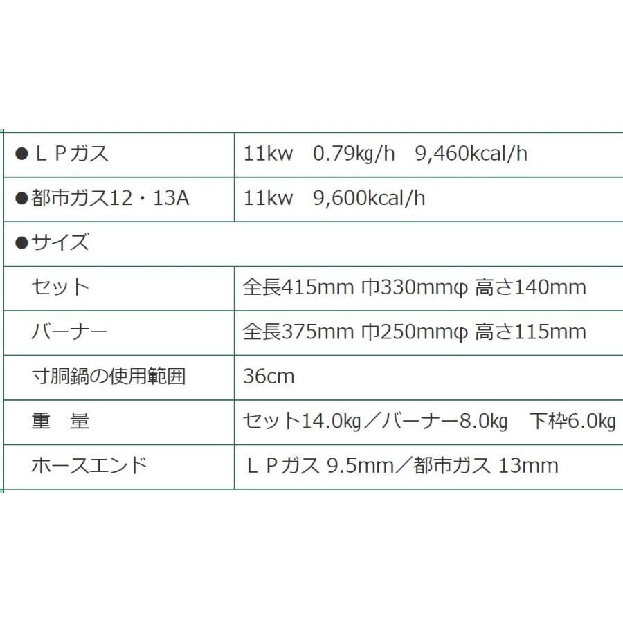 卓上用　鋳物コンロ　ハイカロリー　二重　種火付き　タチバナ　五徳セット　下枠セット　TS-218PS　ガスコンロ　業務用　バーナー　キャップ(火皿)　羽根付き　幅33cm　コンロ