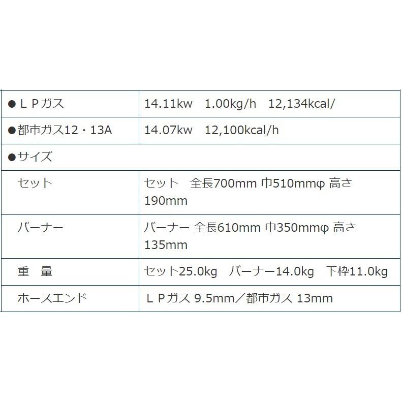 鋳物コンロ 種火付 特殊三重コンロ TS-360P タチバナ 下枠セット 幅