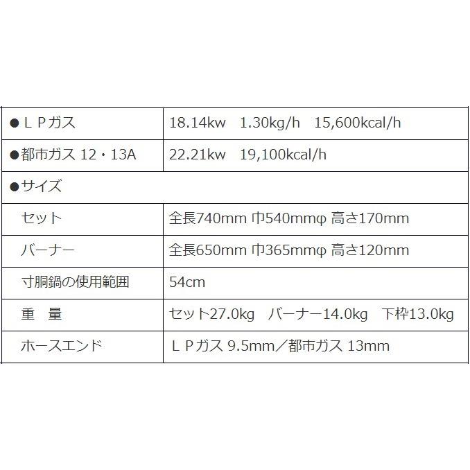 鋳物コンロ　レギュラー　タチバナ　下枠セット　幅54cm　種火なし　TS-440　コンロ　穴あきタイプ　業務用　四重　ガスコンロ　バーナー